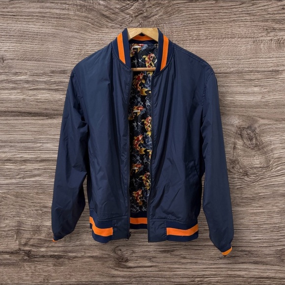 TALLIA reversible Bomber BLUE/KOI print with Vibrant Orange Accents - Picture 2 of 6
